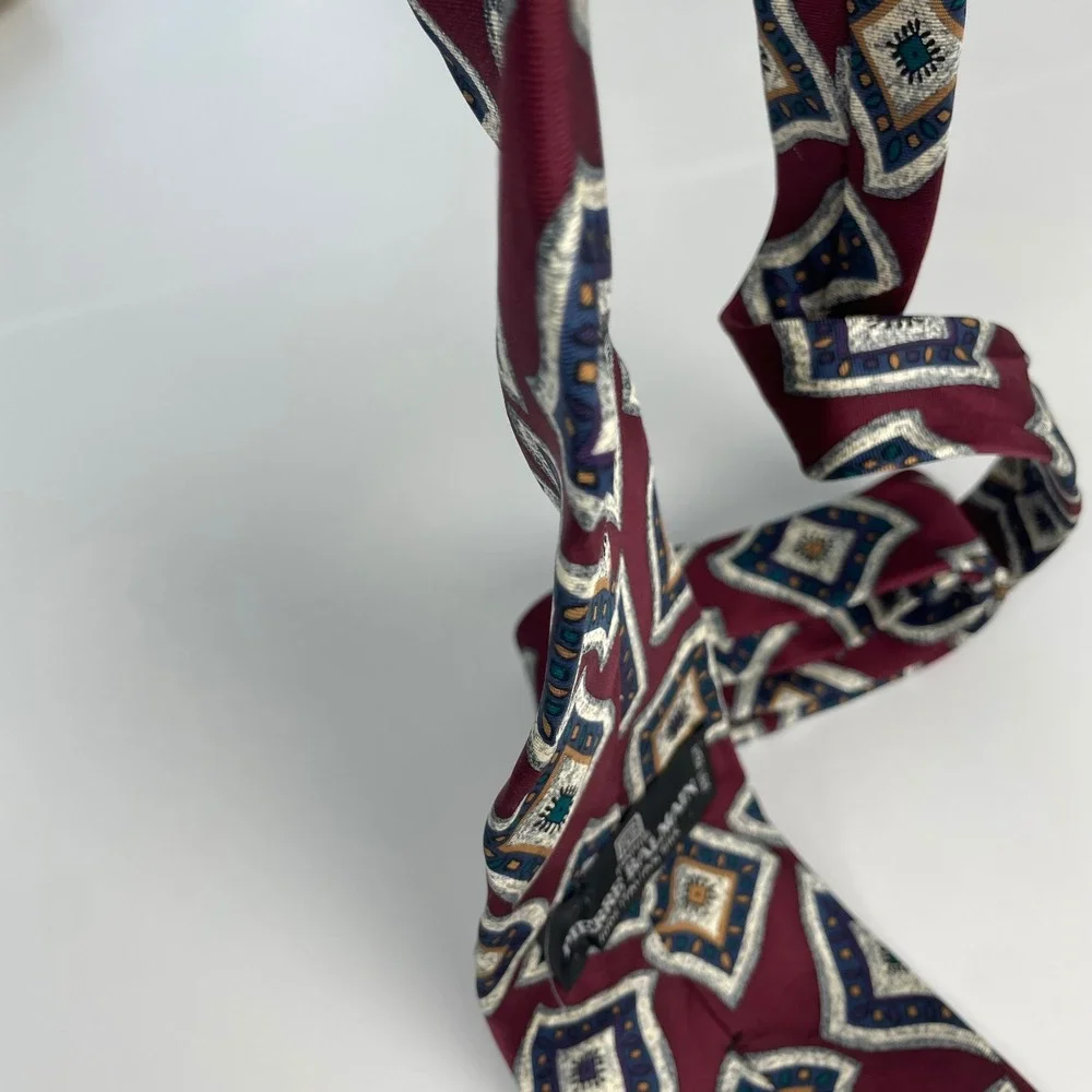 Pierre Balmain Tie Silk Men‎ Extra Long Tie Burgundy Geometric Abstract Italy
